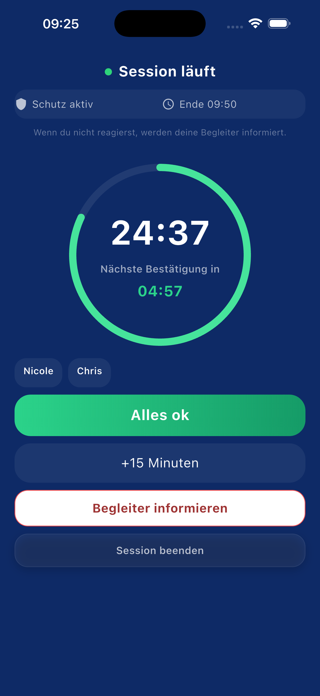 Laufende Sicherheits-Session in WithYou