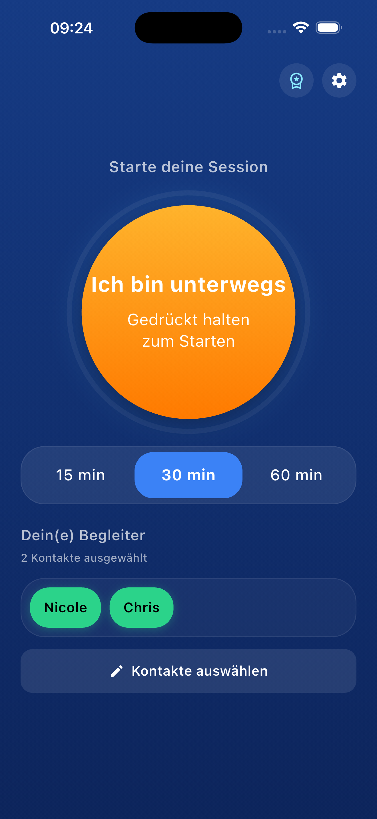 WithYou App mit Sicherheits-Timer auf einem iPhone